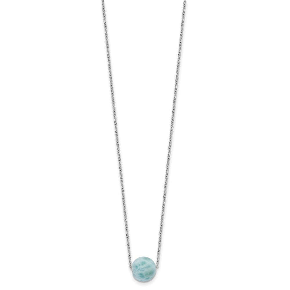 Sterlingsilber Rhodiniert Larimar Perle mit 2 Zoll Verlängerung. Halskette