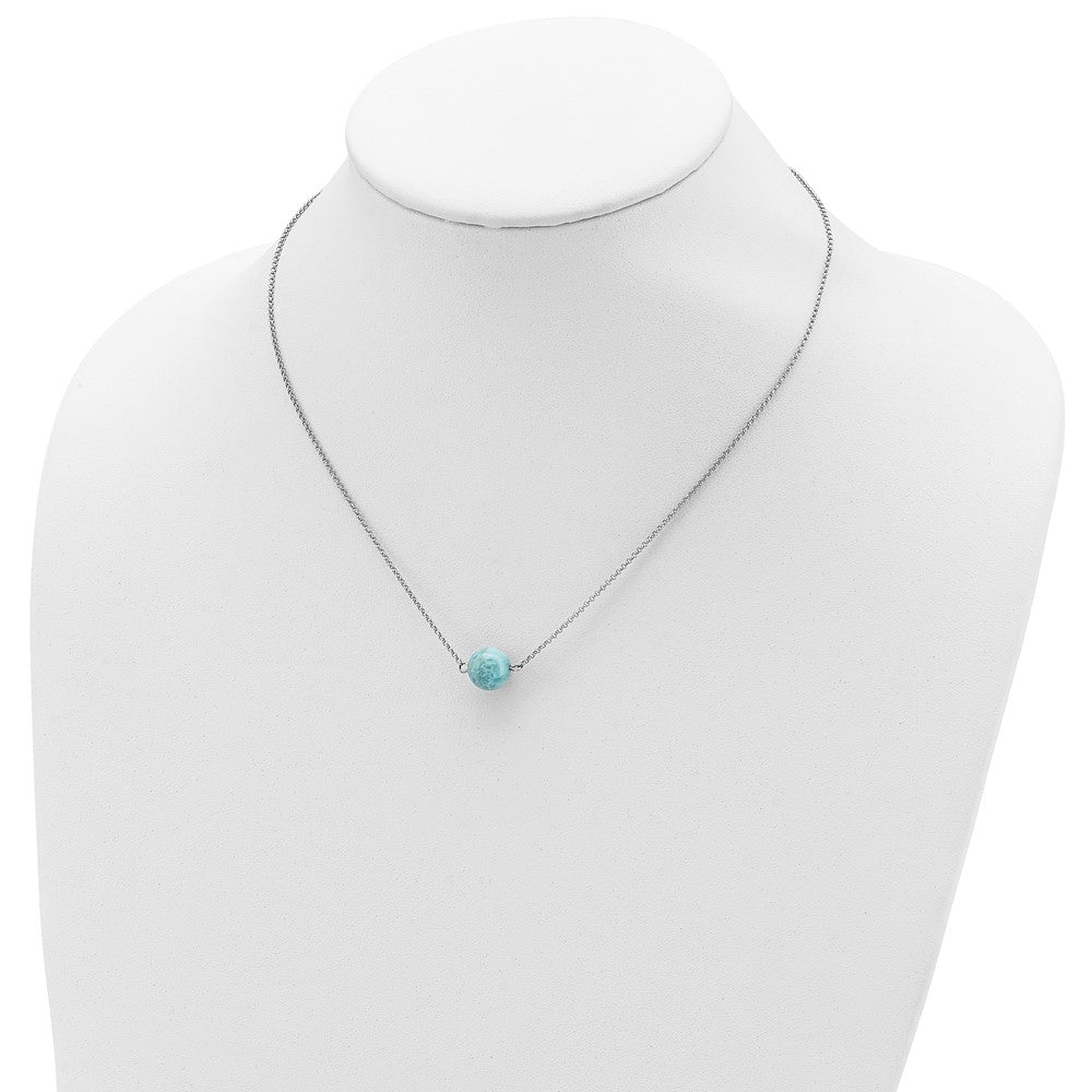 Sterlingsilber Rhodiniert Larimar Perle mit 2 Zoll Verlängerung. Halskette