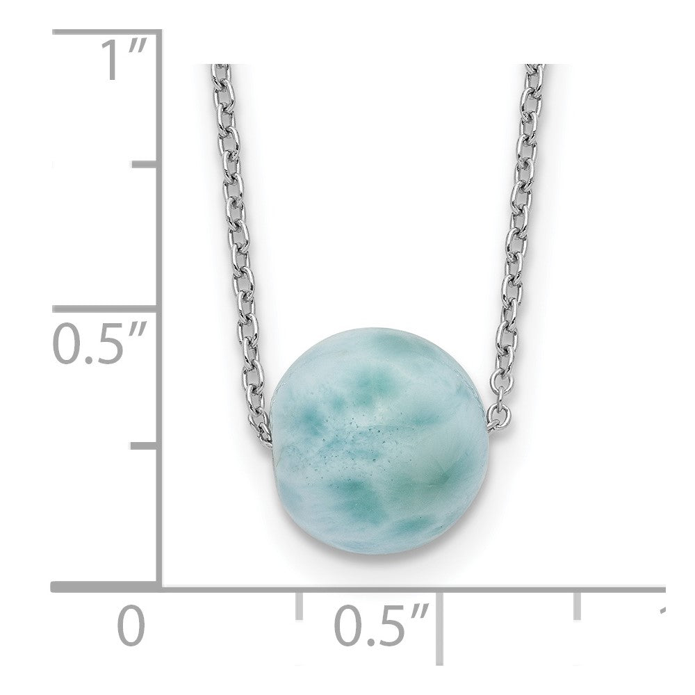 Sterlingsilber Rhodiniert Larimar Perle mit 2 Zoll Verlängerung. Halskette