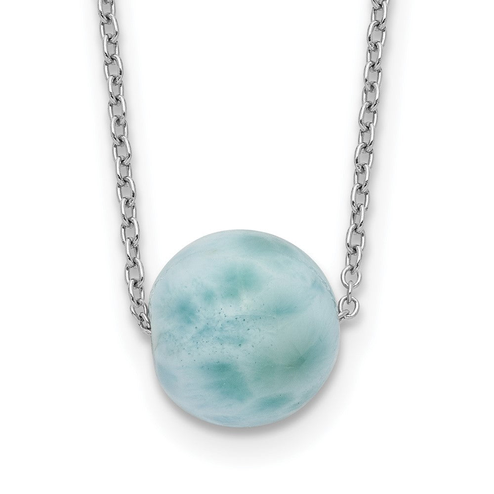 Sterlingsilber Rhodiniert Larimar Perle mit 2 Zoll Verlängerung. Halskette