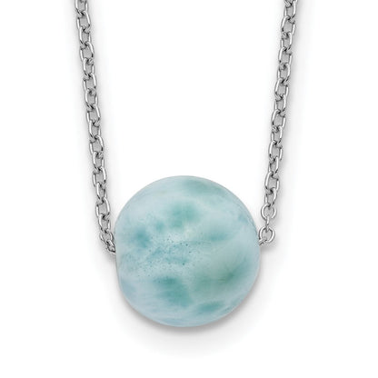 Sterlingsilber Rhodiniert Larimar Perle mit 2 Zoll Verlängerung. Halskette