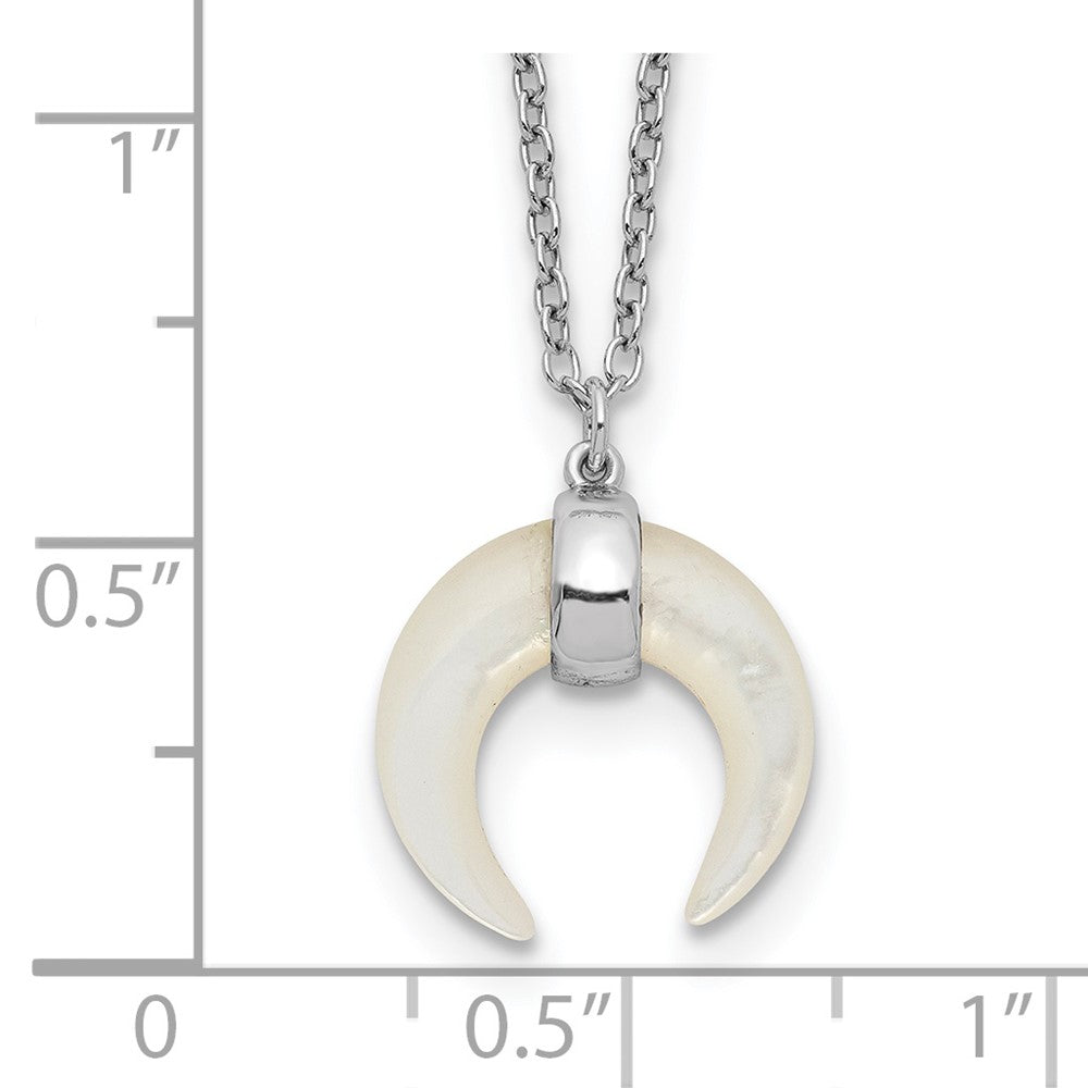 Sterlingsilber Rhodiniert Perlmutt Mond mit 2 Zoll Verlängerung Halskette
