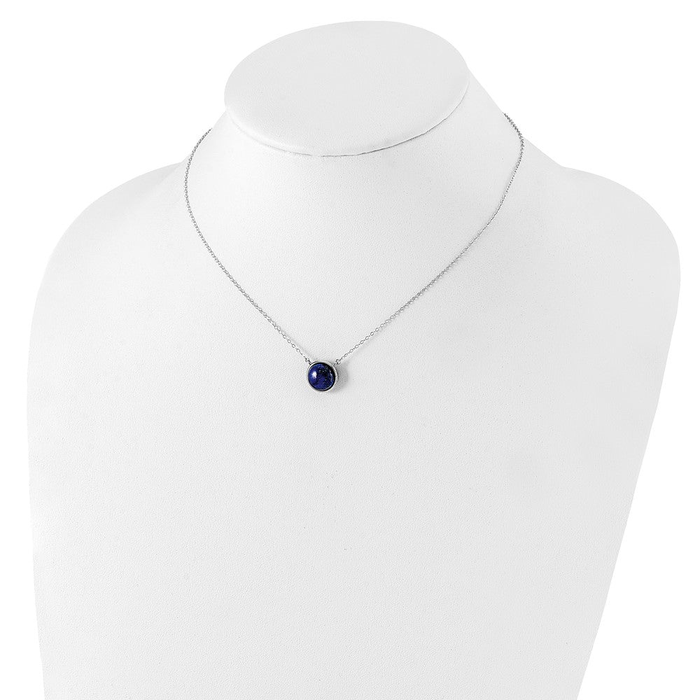 Sterlingsilber Rhodiniert Rund Lapis Cabochon Halskette