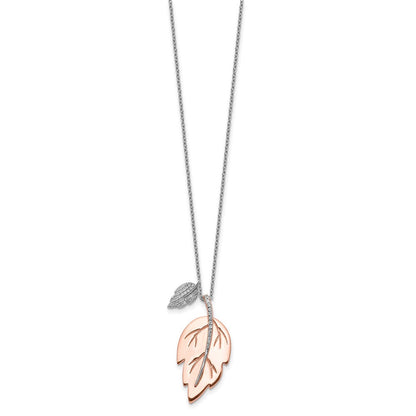 Sterlingsilber Roséfarben Zirkonia Blatt mit 2 Zoll Verlängerung. Halskette