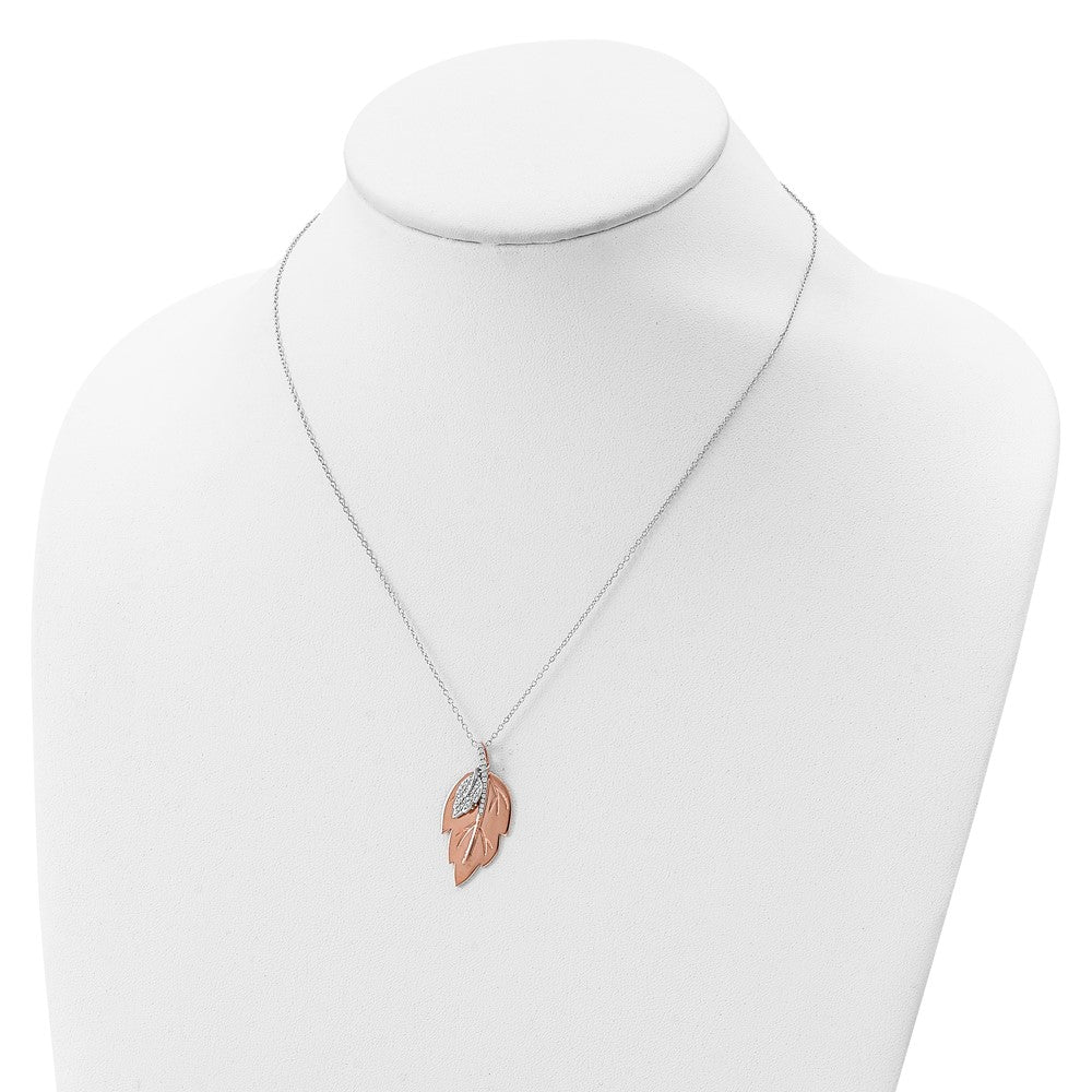 Sterlingsilber Roséfarben Zirkonia Blatt mit 2 Zoll Verlängerung. Halskette