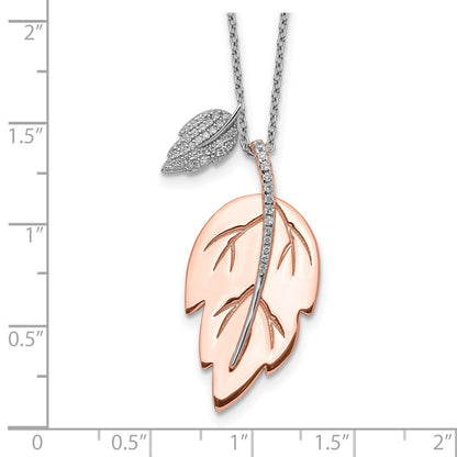 Sterlingsilber Roséfarben Zirkonia Blatt mit 2 Zoll Verlängerung. Halskette