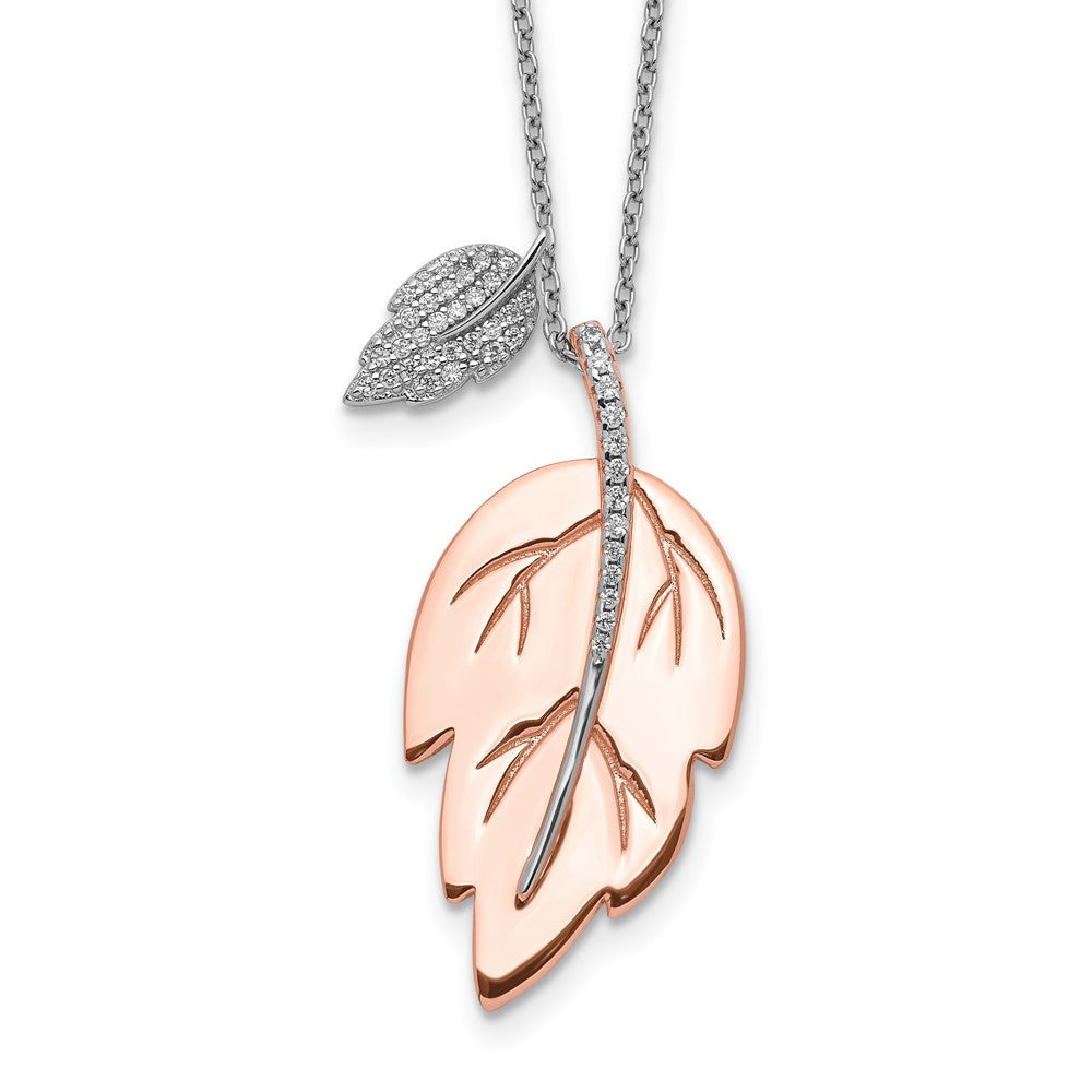Sterlingsilber Roséfarben Zirkonia Blatt mit 2 Zoll Verlängerung. Halskette