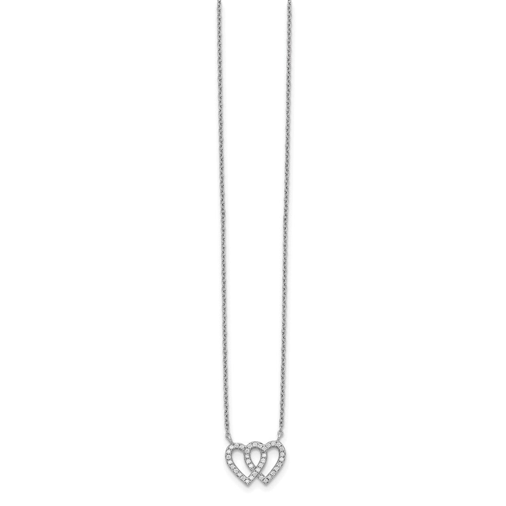 Sterlingsilber Rhodiniert Interconnected Doppelt Zirkonia Offen Herz 16.5 Zoll Halskette mit 1 Verlängerung