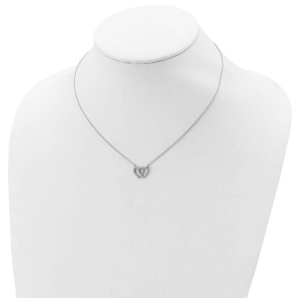 Sterlingsilber Rhodiniert Interconnected Doppelt Zirkonia Offen Herz 16.5 Zoll Halskette mit 1 Verlängerung