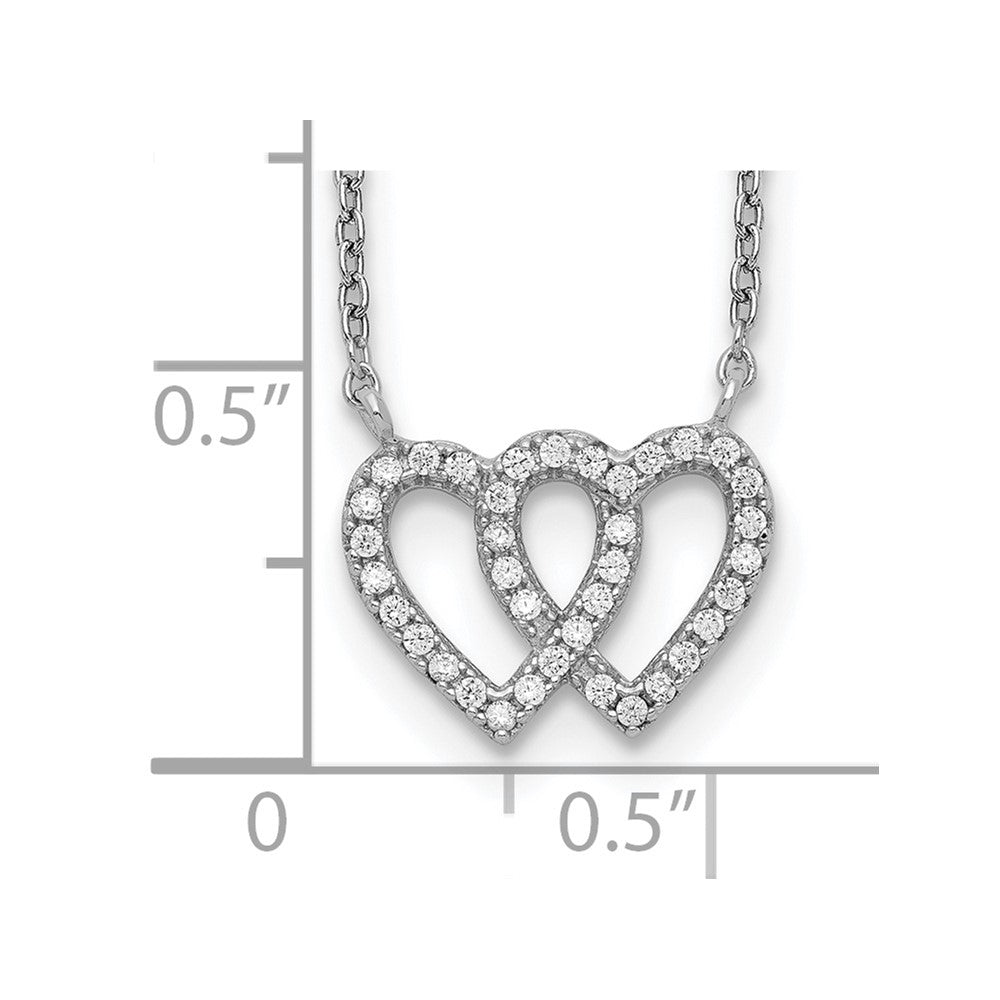 Sterlingsilber Rhodiniert Interconnected Doppelt Zirkonia Offen Herz 16.5 Zoll Halskette mit 1 Verlängerung