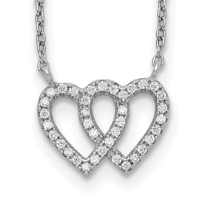 Sterlingsilber Rhodiniert Interconnected Doppelt Zirkonia Offen Herz 16.5 Zoll Halskette mit 1 Verlängerung
