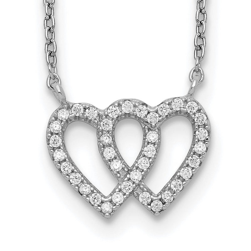 Sterlingsilber Rhodiniert Interconnected Doppelt Zirkonia Offen Herz 16.5 Zoll Halskette mit 1 Verlängerung