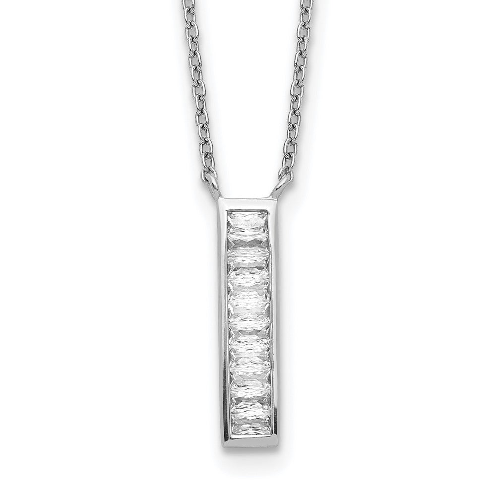 Sterlingsilber Rhodiniert Zirkonia Vertikal Stab Halskette