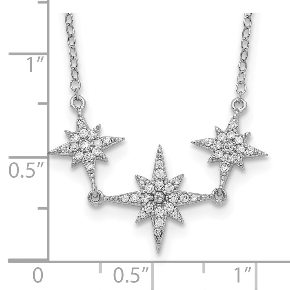 Sterlingsilber Rhodiniert Zirkonia 3-stars mit 2 Zoll Verlängerung Halskette