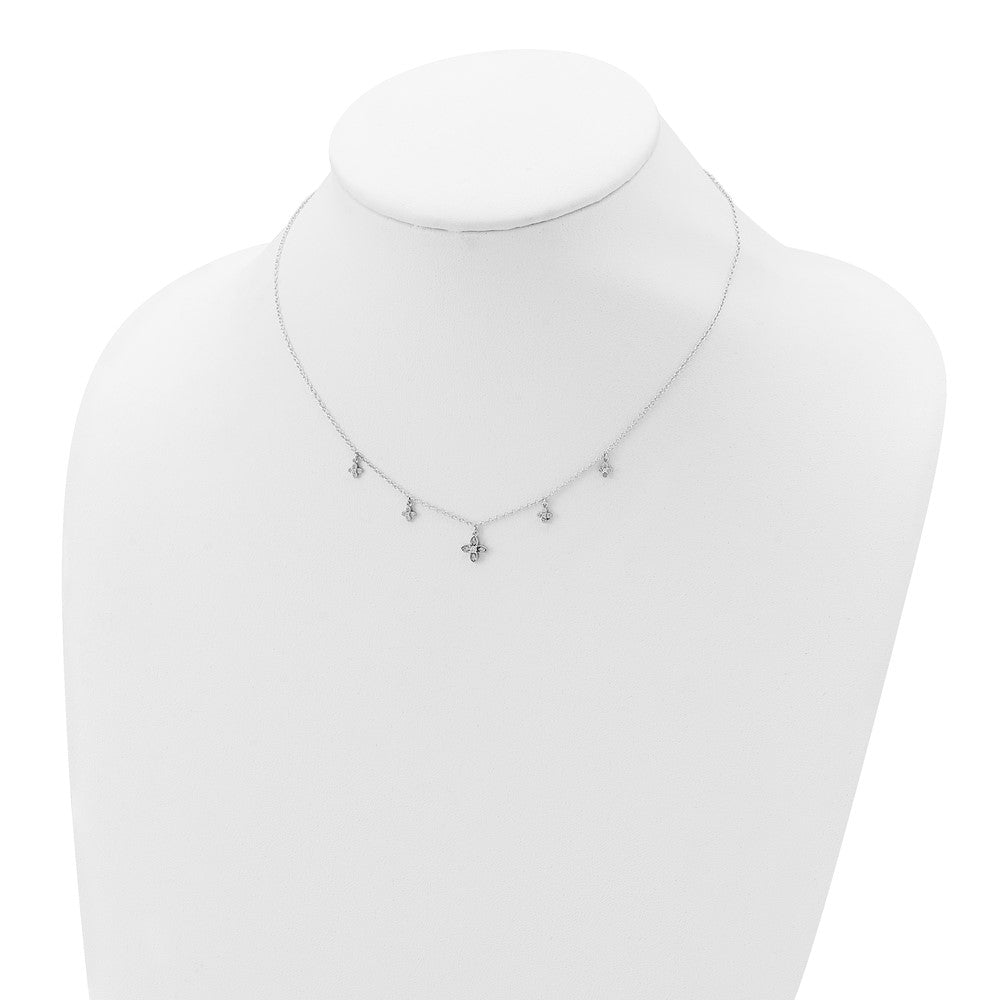 Sterlingsilber Rhodiniert Zirkonia Crosses mit 2 Zoll Verlängerung Halskette