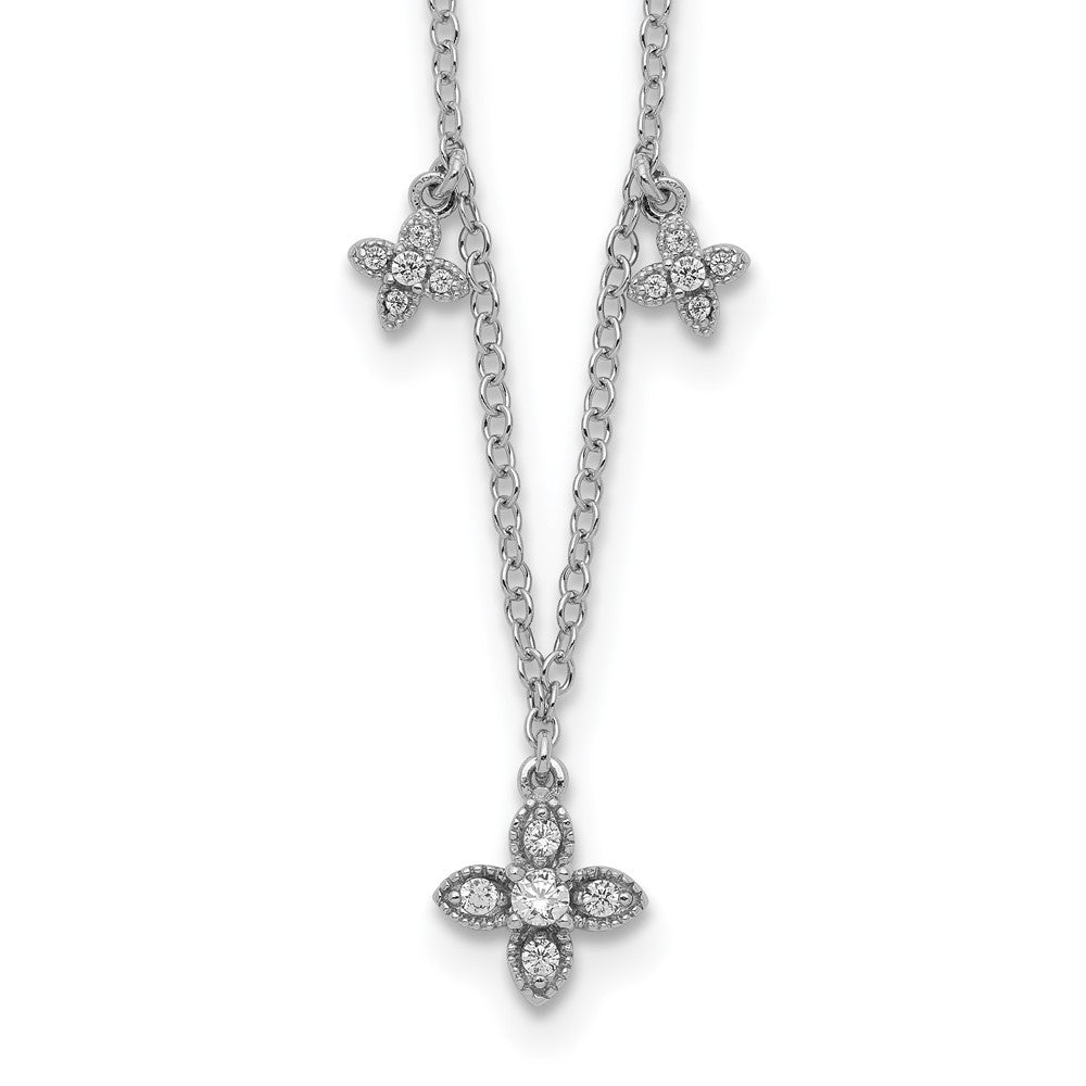 Sterlingsilber Rhodiniert Zirkonia Crosses mit 2 Zoll Verlängerung Halskette
