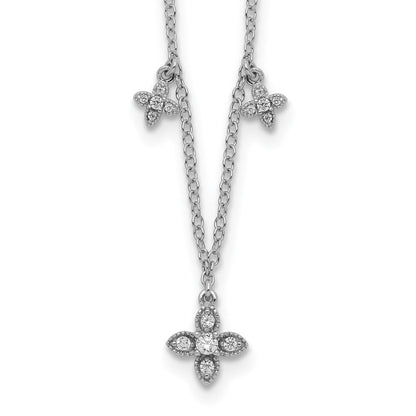 Sterlingsilber Rhodiniert Zirkonia Crosses mit 2 Zoll Verlängerung Halskette