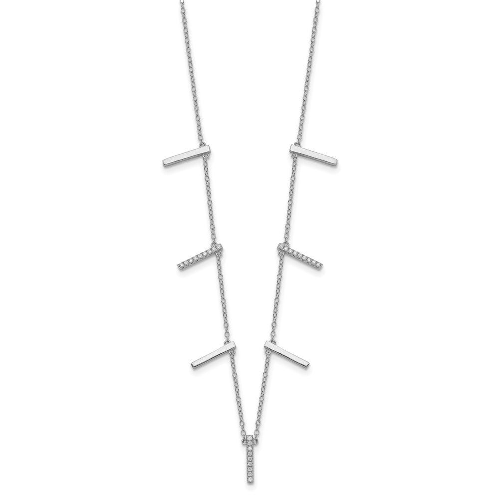 Sterlingsilber Rhodiniert Zirkonia Vertikal Bars mit 2 Zoll Verlängerung Halskette