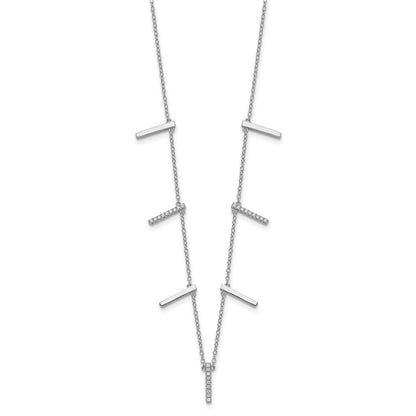 Sterlingsilber Rhodiniert Zirkonia Vertikal Bars mit 2 Zoll Verlängerung Halskette