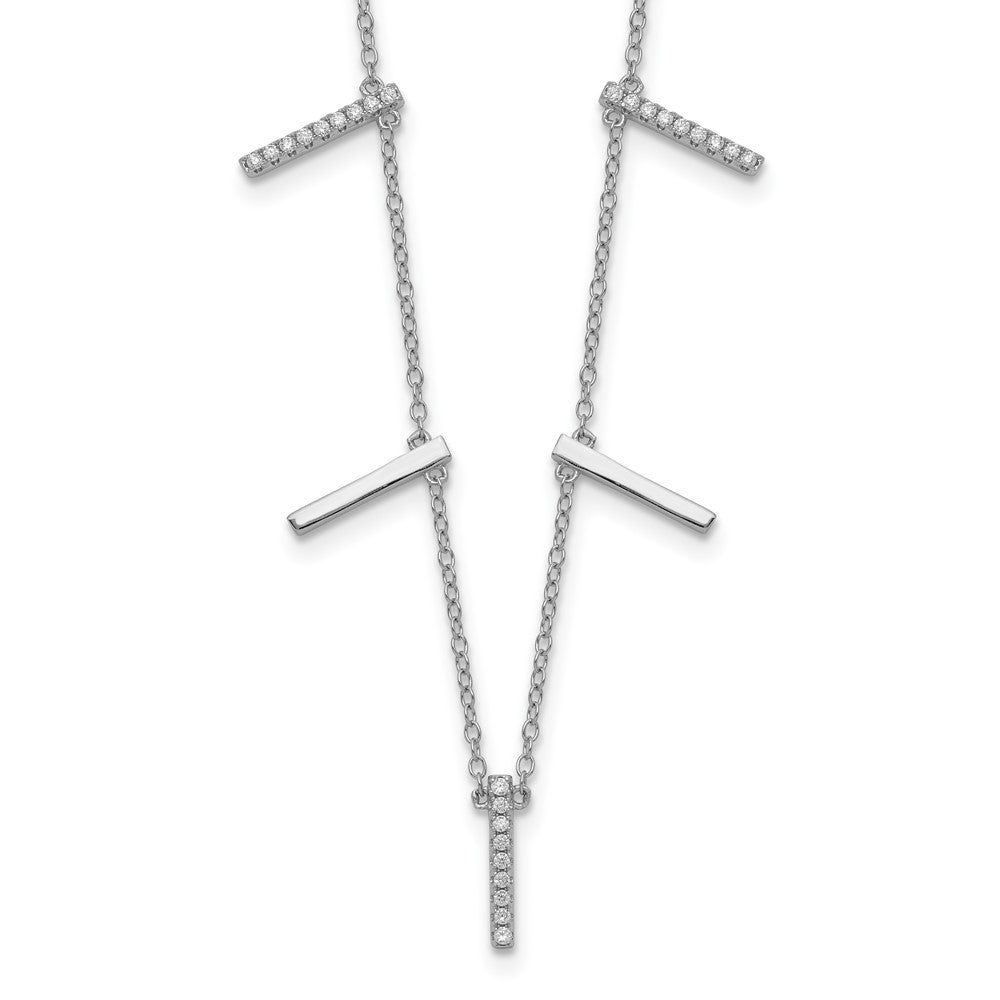 Sterlingsilber Rhodiniert Zirkonia Vertikal Bars mit 2 Zoll Verlängerung Halskette