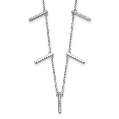 Sterlingsilber Rhodiniert Zirkonia Vertikal Bars mit 2 Zoll Verlängerung Halskette