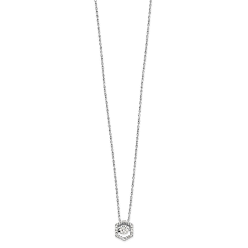 Sterlingsilber Rhodiniert Hexagon Moving Zirkonia mit 2 Zoll Verlängerung Halskette