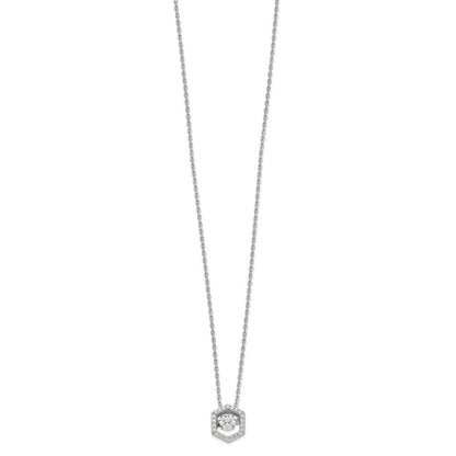 Sterlingsilber Rhodiniert Hexagon Moving Zirkonia mit 2 Zoll Verlängerung Halskette