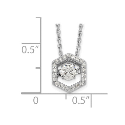 Sterlingsilber Rhodiniert Hexagon Moving Zirkonia mit 2 Zoll Verlängerung Halskette
