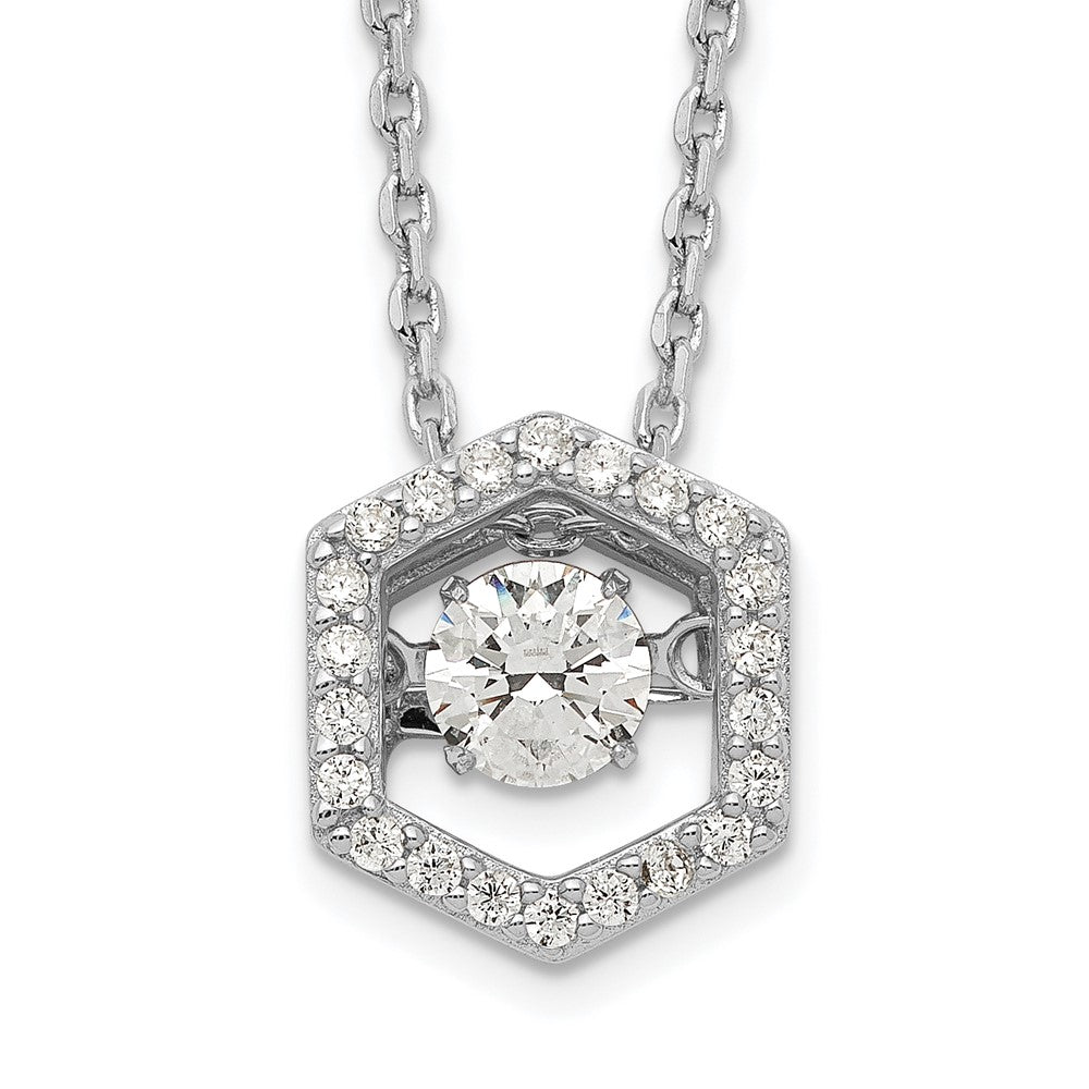 Sterlingsilber Rhodiniert Hexagon Moving Zirkonia mit 2 Zoll Verlängerung Halskette