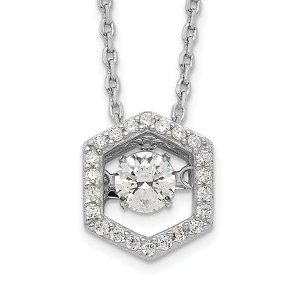 Sterlingsilber Rhodiniert Hexagon Moving Zirkonia mit 2 Zoll Verlängerung Halskette