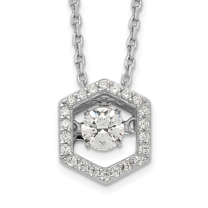 Sterlingsilber Rhodiniert Hexagon Moving Zirkonia mit 2 Zoll Verlängerung Halskette