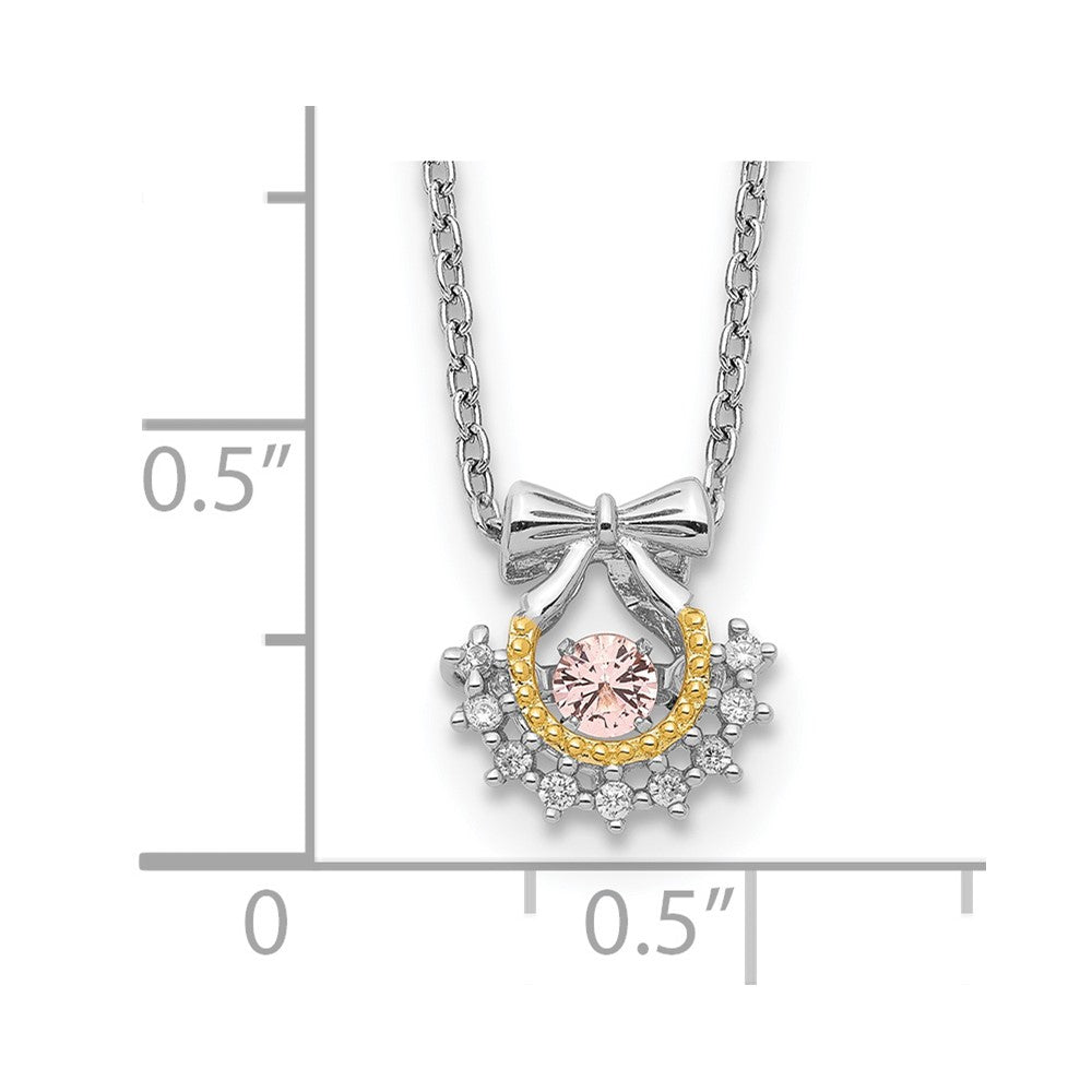 Sterlingsilber Rhodiniert Goldfarben Moving Rosa Zirkonia mit 2 Zoll Verlängerung Halskette