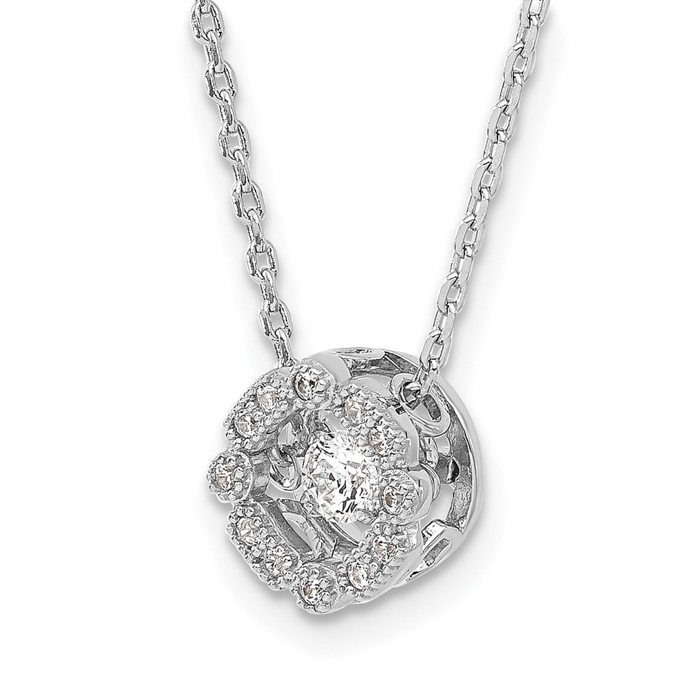 Sterlingsilber Rhodiniert Lebhaft Zirkonia mit 2 Zoll Verlängerung. Halskette