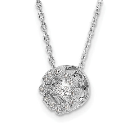 Sterlingsilber Rhodiniert Lebhaft Zirkonia mit 2 Zoll Verlängerung. Halskette