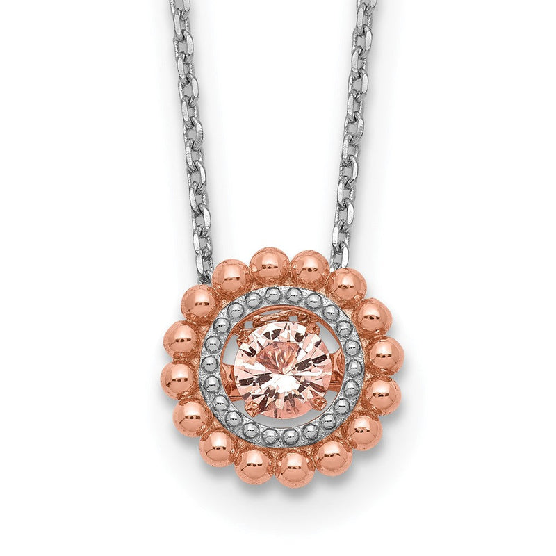 Sterlingsilber Rhodiniert Roséfarben Moving Rosa Zirkonia mit 2 Zoll Verlängerung Halskette