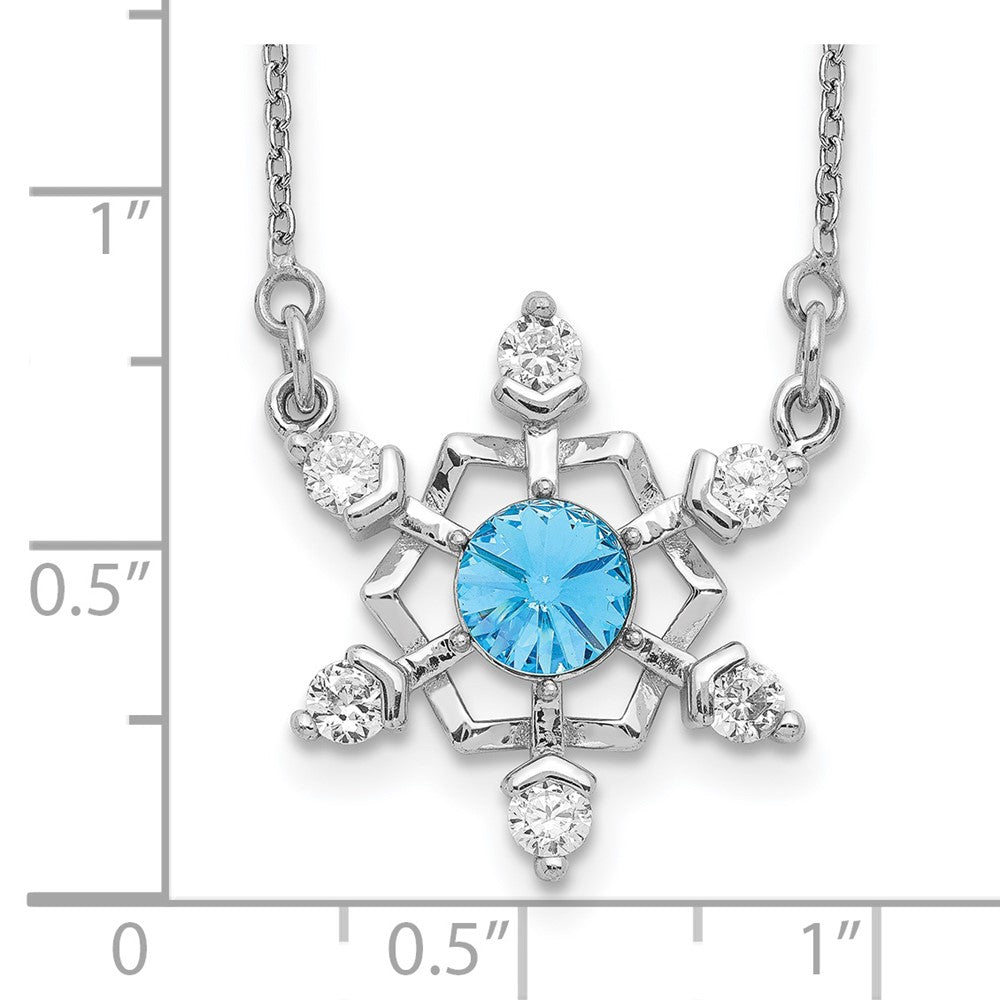 Sterlingsilber Rhodiniert Kristall Schneeflocke mit 2 Zoll Verlängerung Halskette