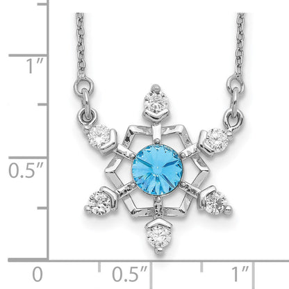 Sterlingsilber Rhodiniert Kristall Schneeflocke mit 2 Zoll Verlängerung Halskette