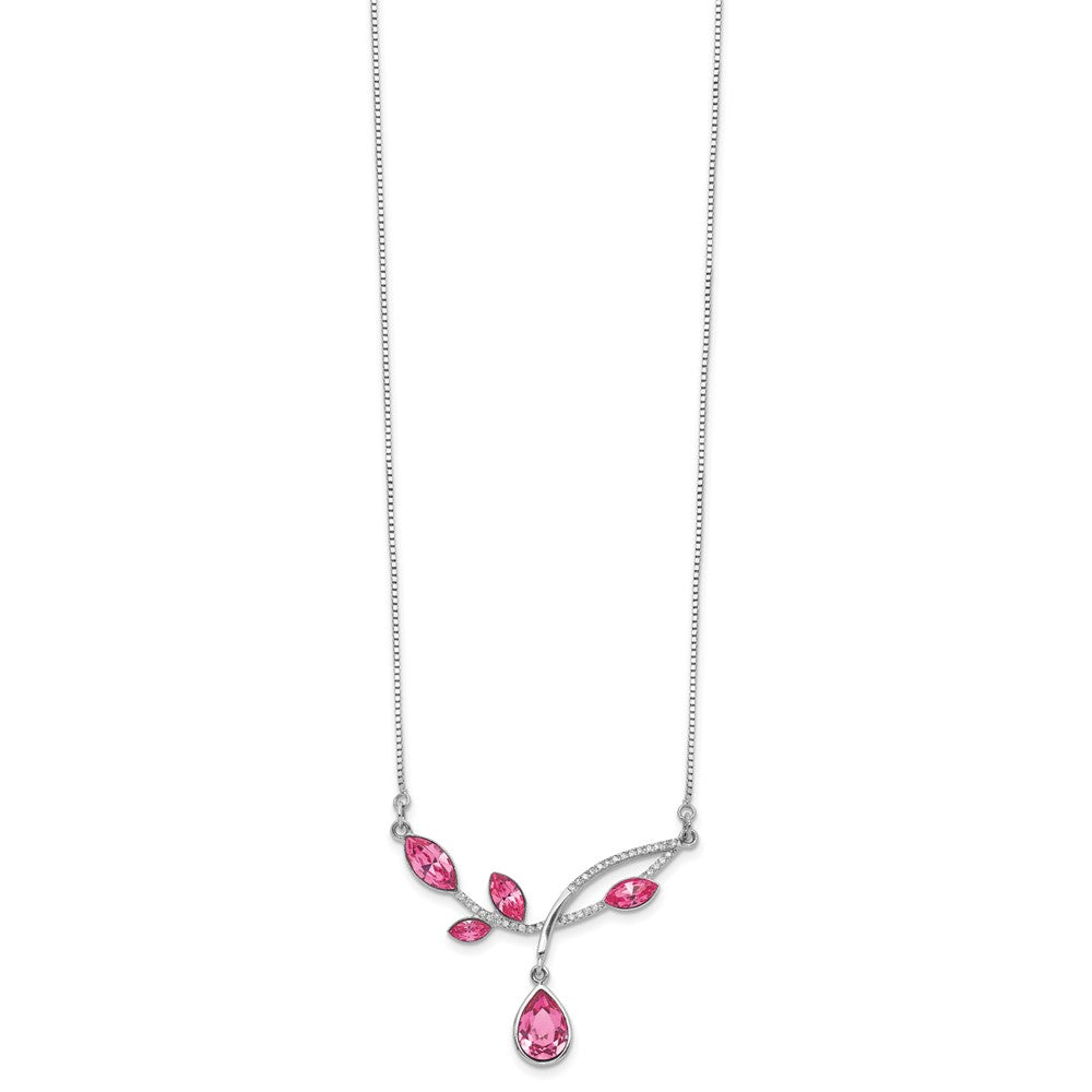 Sterlingsilber Rhodiniert Rosa Kristall Branch mit 2 Zoll Verlängerung Halskette