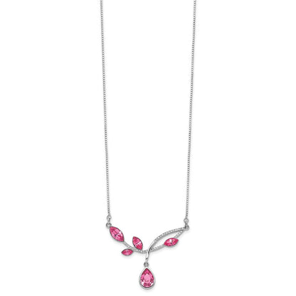 Sterlingsilber Rhodiniert Rosa Kristall Branch mit 2 Zoll Verlängerung Halskette