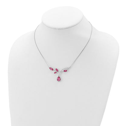 Sterlingsilber Rhodiniert Rosa Kristall Branch mit 2 Zoll Verlängerung Halskette