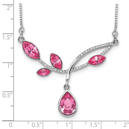Sterlingsilber Rhodiniert Rosa Kristall Branch mit 2 Zoll Verlängerung Halskette