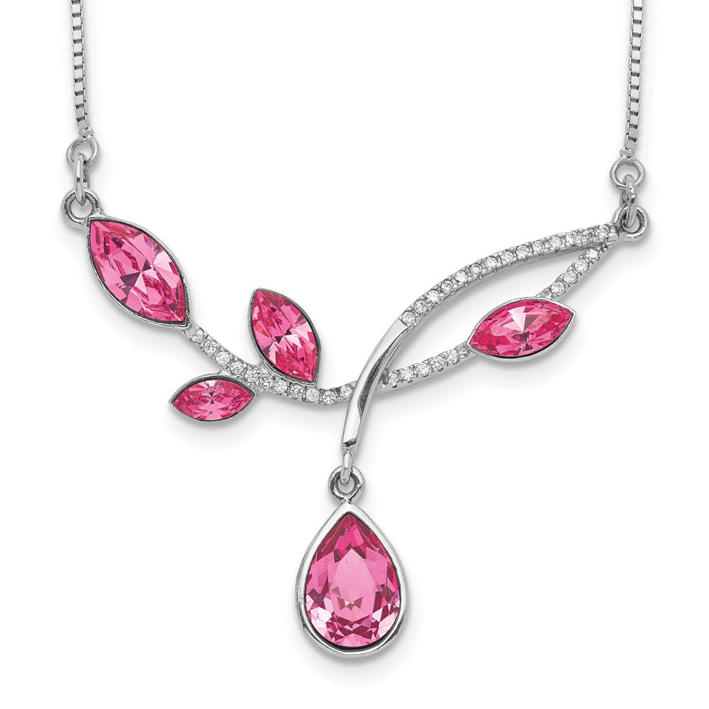 Sterlingsilber Rhodiniert Rosa Kristall Branch mit 2 Zoll Verlängerung Halskette
