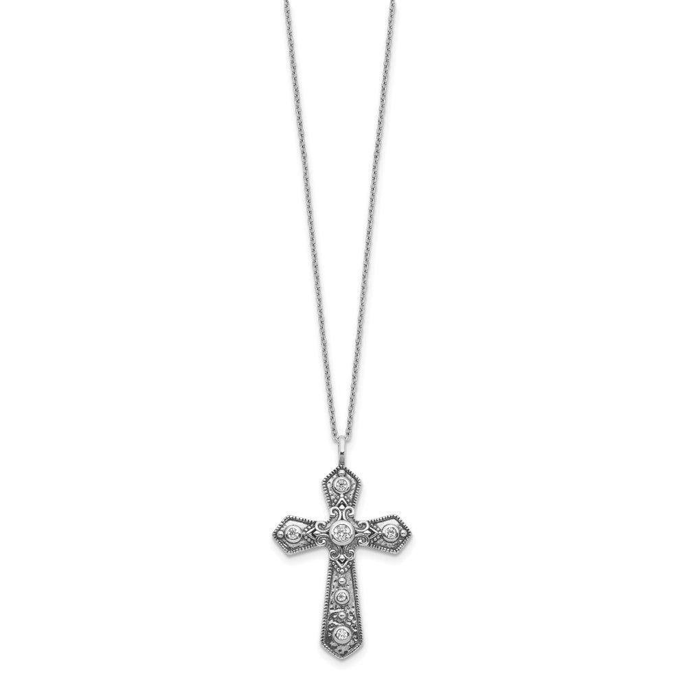 Sterlingsilber Antikisiert Zirkonia Fantasie Kreuz mit 2 Zoll Verlängerung. Halskette