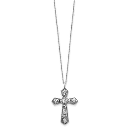 Sterlingsilber Antikisiert Zirkonia Fantasie Kreuz mit 2 Zoll Verlängerung. Halskette