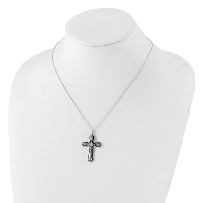 Sterlingsilber Antikisiert Zirkonia Fantasie Kreuz mit 2 Zoll Verlängerung. Halskette