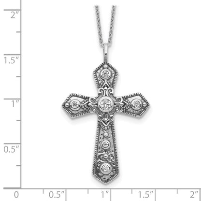 Sterlingsilber Antikisiert Zirkonia Fantasie Kreuz mit 2 Zoll Verlängerung. Halskette