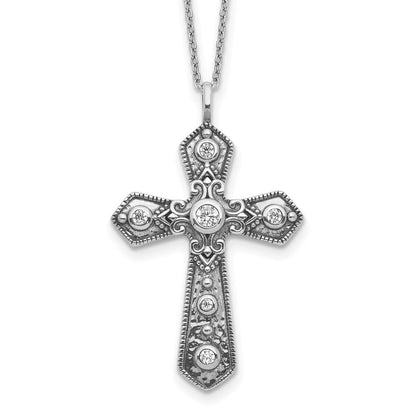 Sterlingsilber Antikisiert Zirkonia Fantasie Kreuz mit 2 Zoll Verlängerung. Halskette
