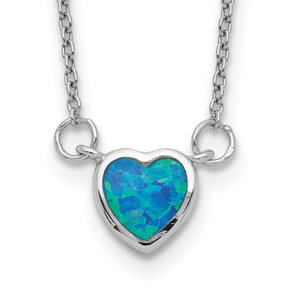 Sterlingsilber Rhodiniert Erzeugt Opal Herz mit 4 Zoll Verlängerung. Choker