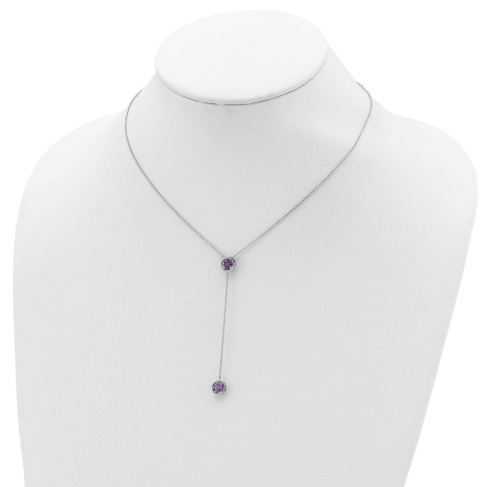 Sterlingsilber Rhodiniert Amethyst mit 2 Zoll Verlängerung. Y-necklace