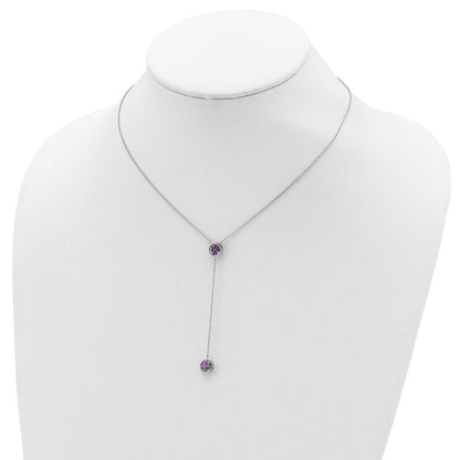 Sterlingsilber Rhodiniert Amethyst mit 2 Zoll Verlängerung. Y-necklace